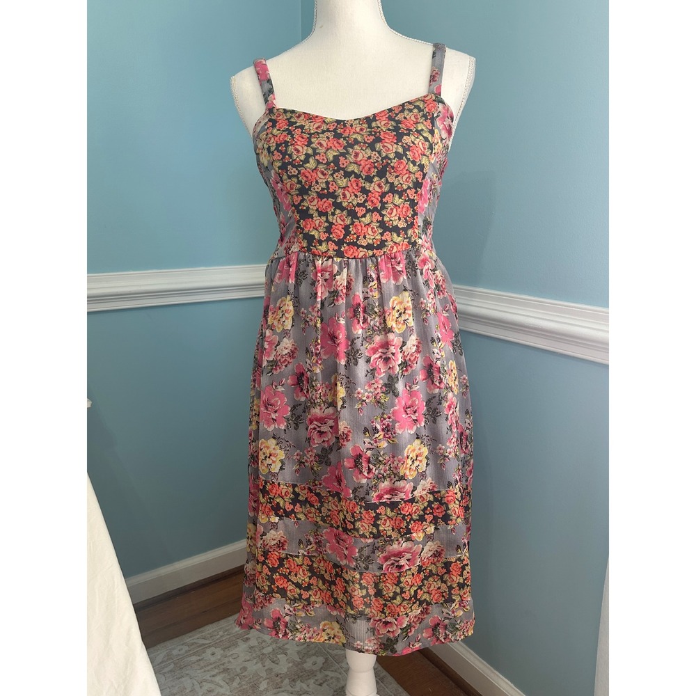Mudd Y2K Floral boHo, hippieMidi Dress gypsy pattern adjustable strap sizeM